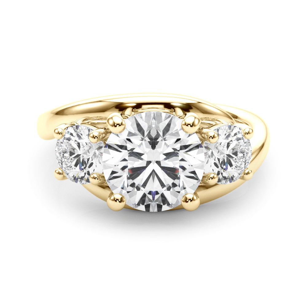 Elegant 14kt White Gold 3-Stone Round Semi-Mount Engagement Ring Setting - 1 ct tw Diamond Accents