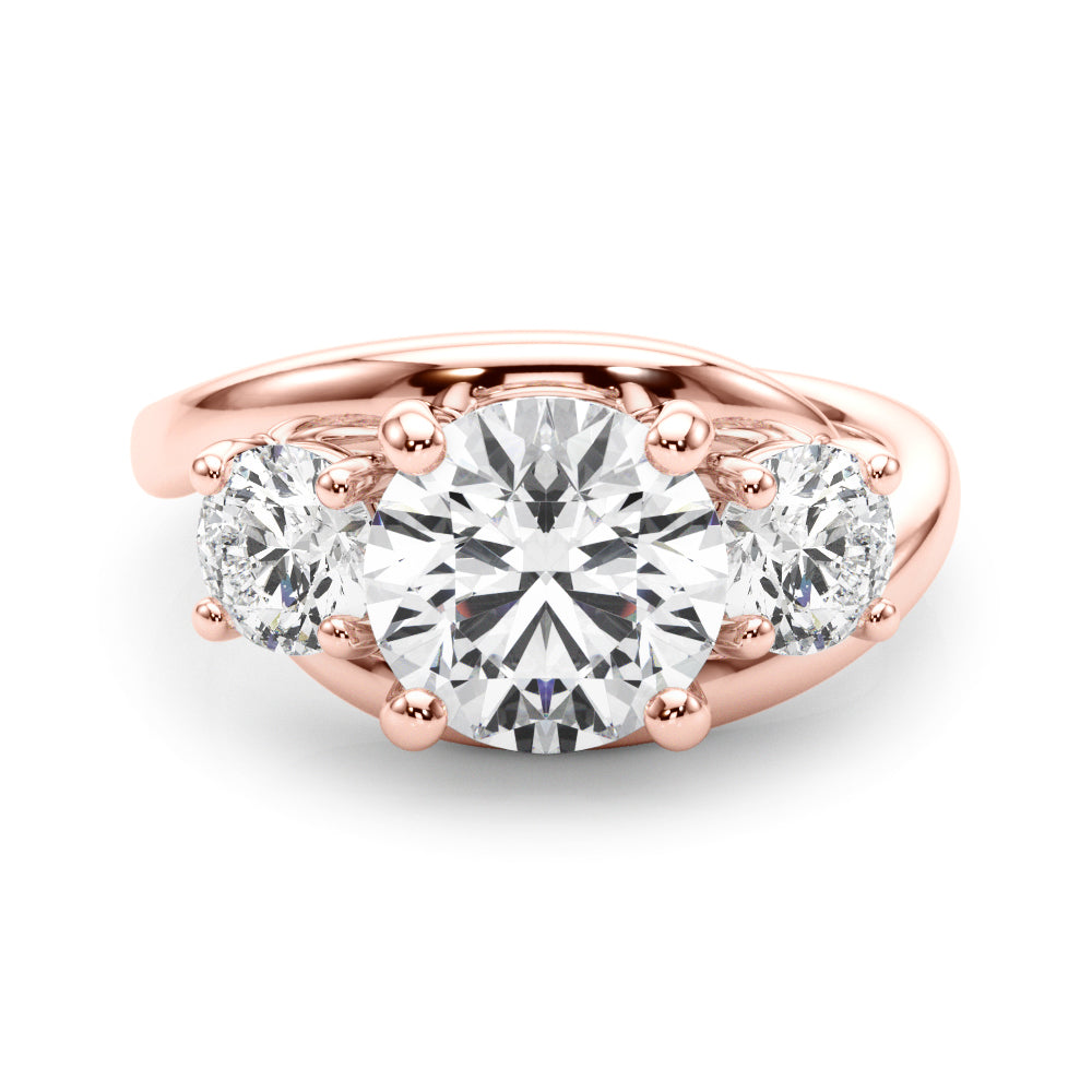 Elegant 14kt White Gold 3-Stone Round Semi-Mount Engagement Ring Setting - 1 ct tw Diamond Accents