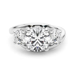 Elegant 14kt White Gold 3-Stone Round Semi-Mount Engagement Ring Setting - 1 ct tw Diamond Accents
