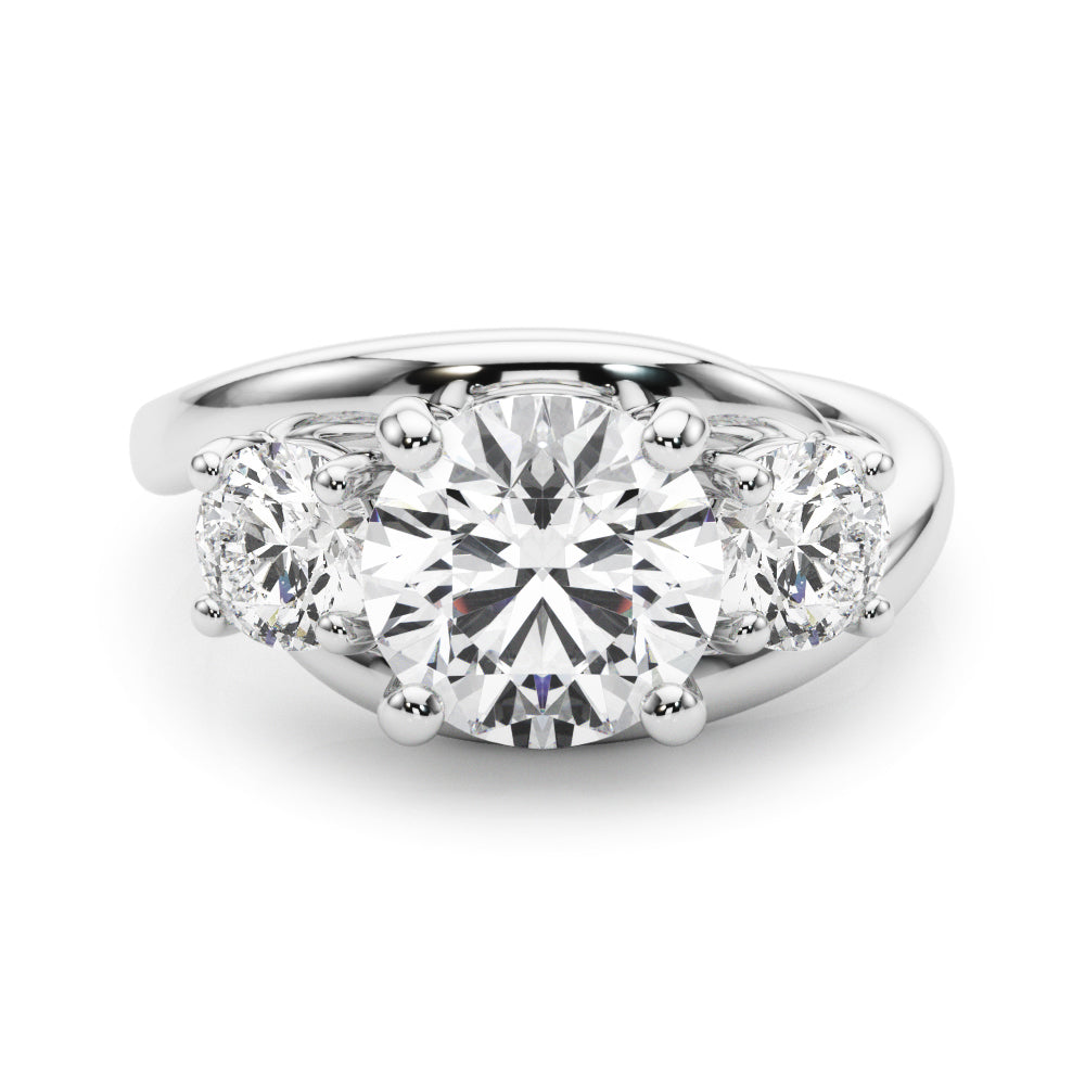 Elegant 14kt White Gold 3-Stone Round Semi-Mount Engagement Ring Setting - 1 ct tw Diamond Accents