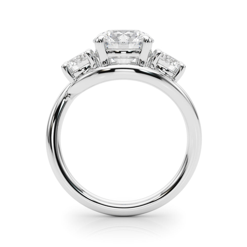 Elegant 14kt White Gold 3-Stone Round Semi-Mount Engagement Ring Setting - 1 ct tw Diamond Accents