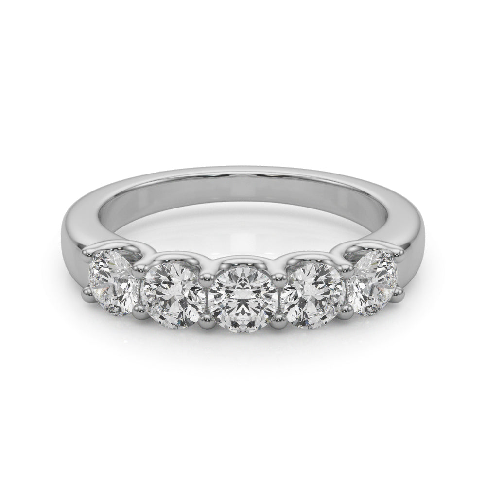 Exquisite 5 Stone Shared Prong Diamond Wedding Band - 1/2 Carat TW, 14k White Gold