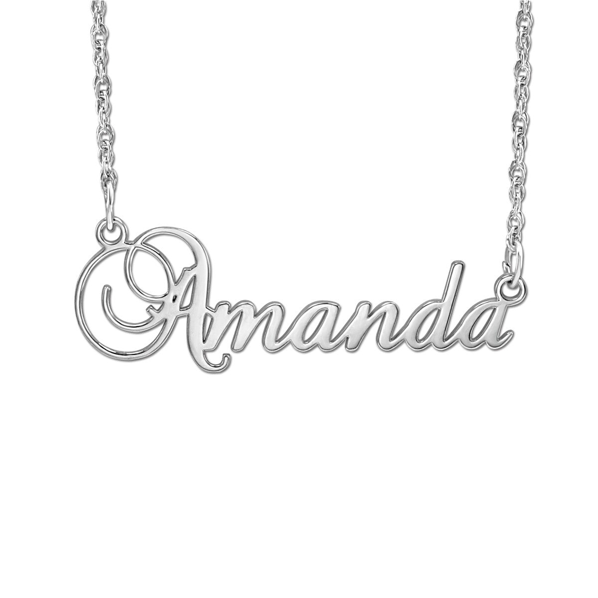 14K White Gold Personalized Name Pendant Necklace - High Polish Finish