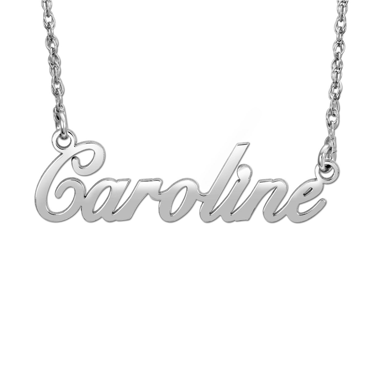 14K White Gold High Polish Custom Nameplate Necklace - Personalized Jewelry