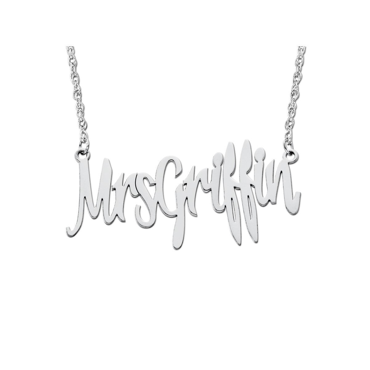 14K White Gold "Mrs" Pendant Necklace for Women - High Polish Finish
