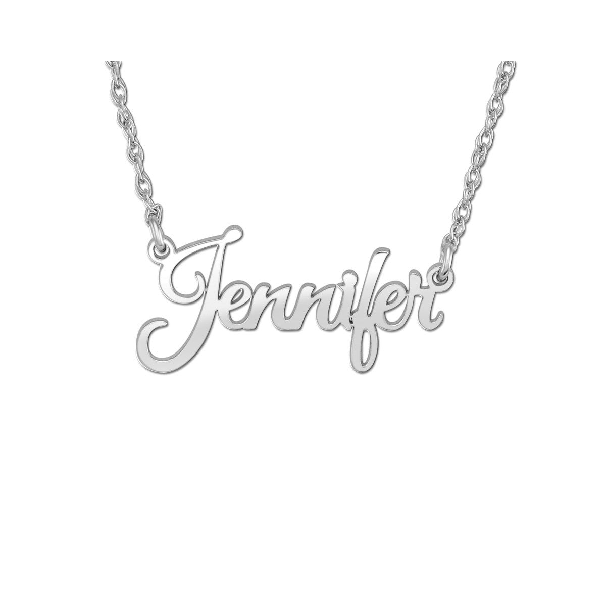 14K White Gold High Polish Script Personalized Necklace - Custom Engraving Available