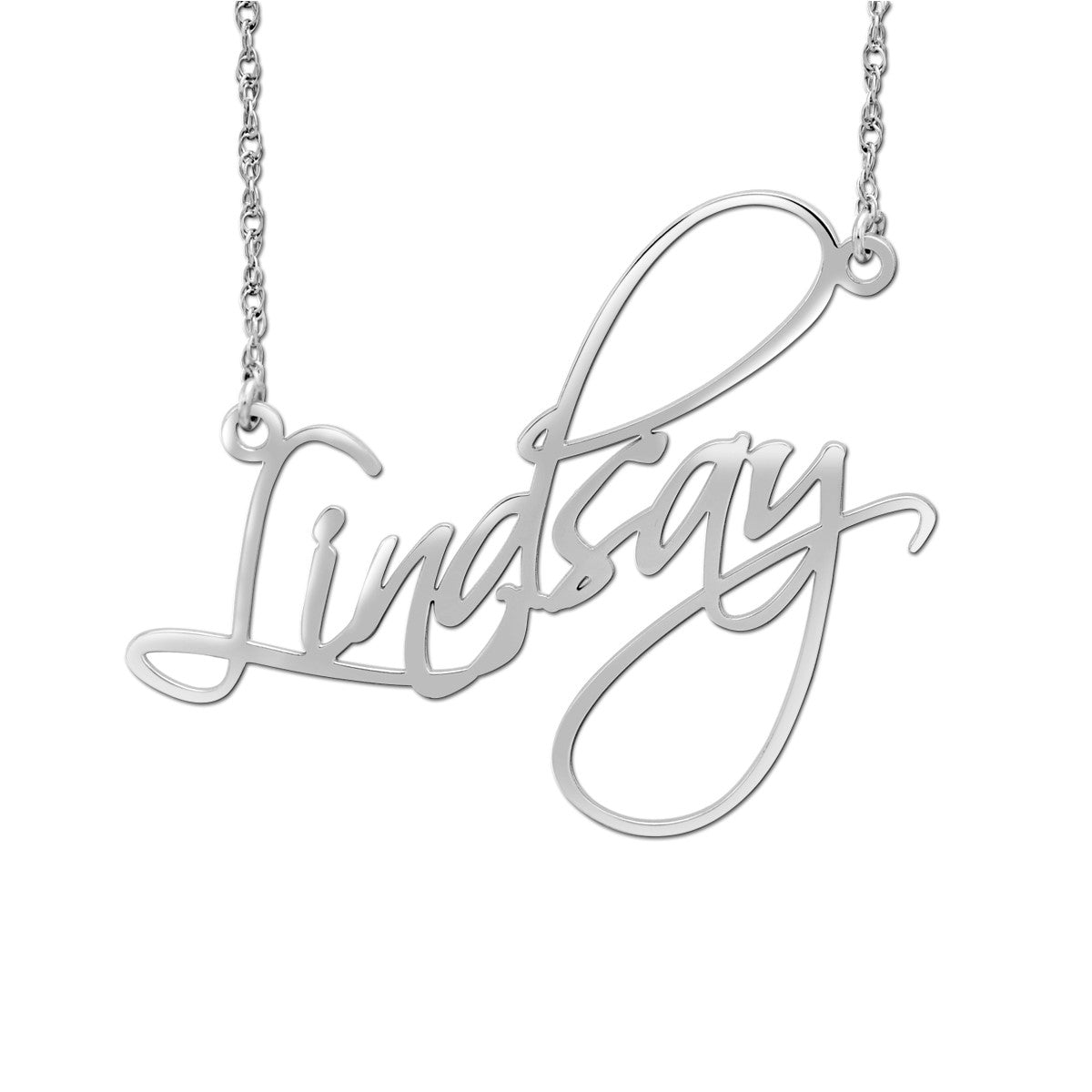 14K White Gold Personalized Name Pendant Necklace - High Polish Finish
