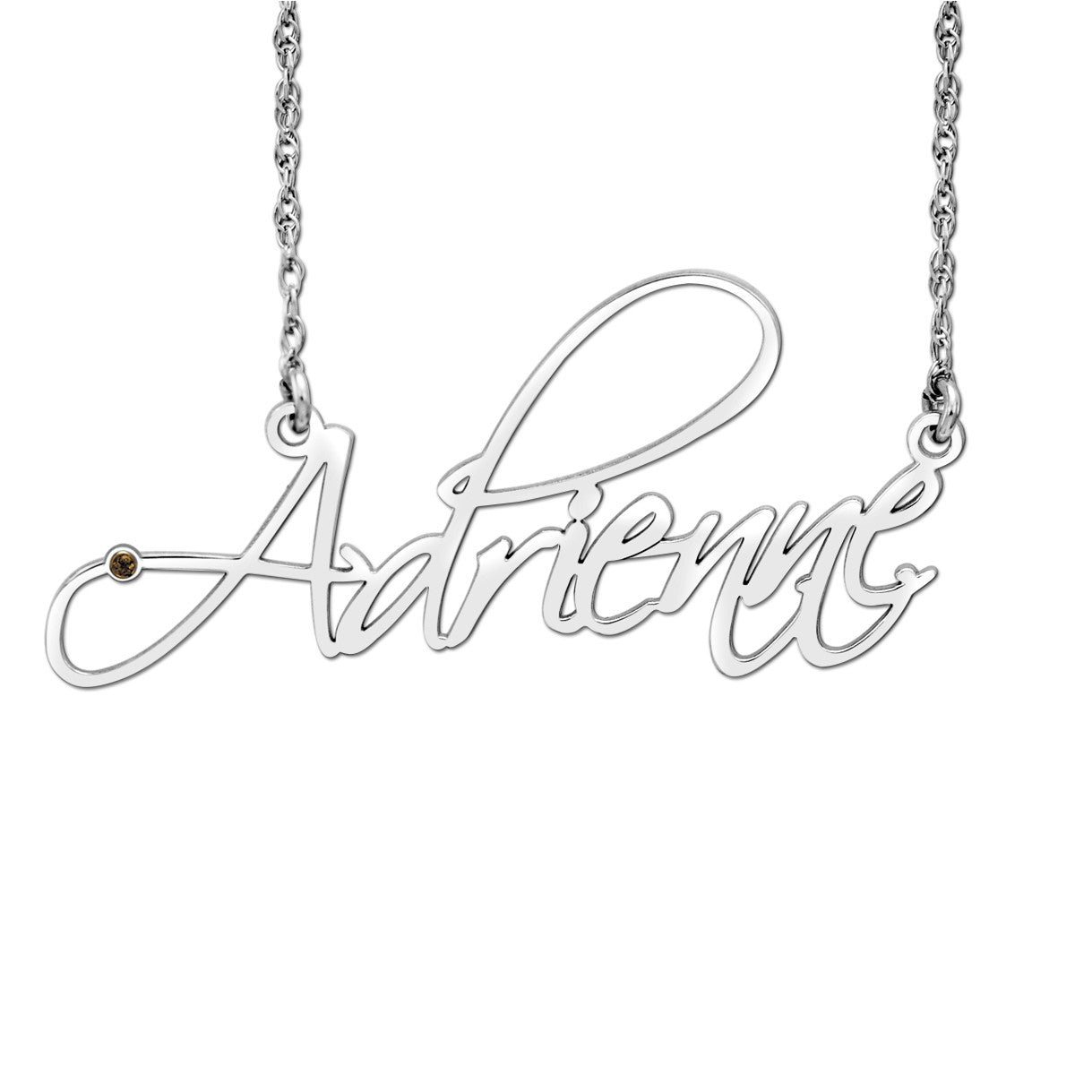 Personalized 14K White Gold Birthstone Name Necklace