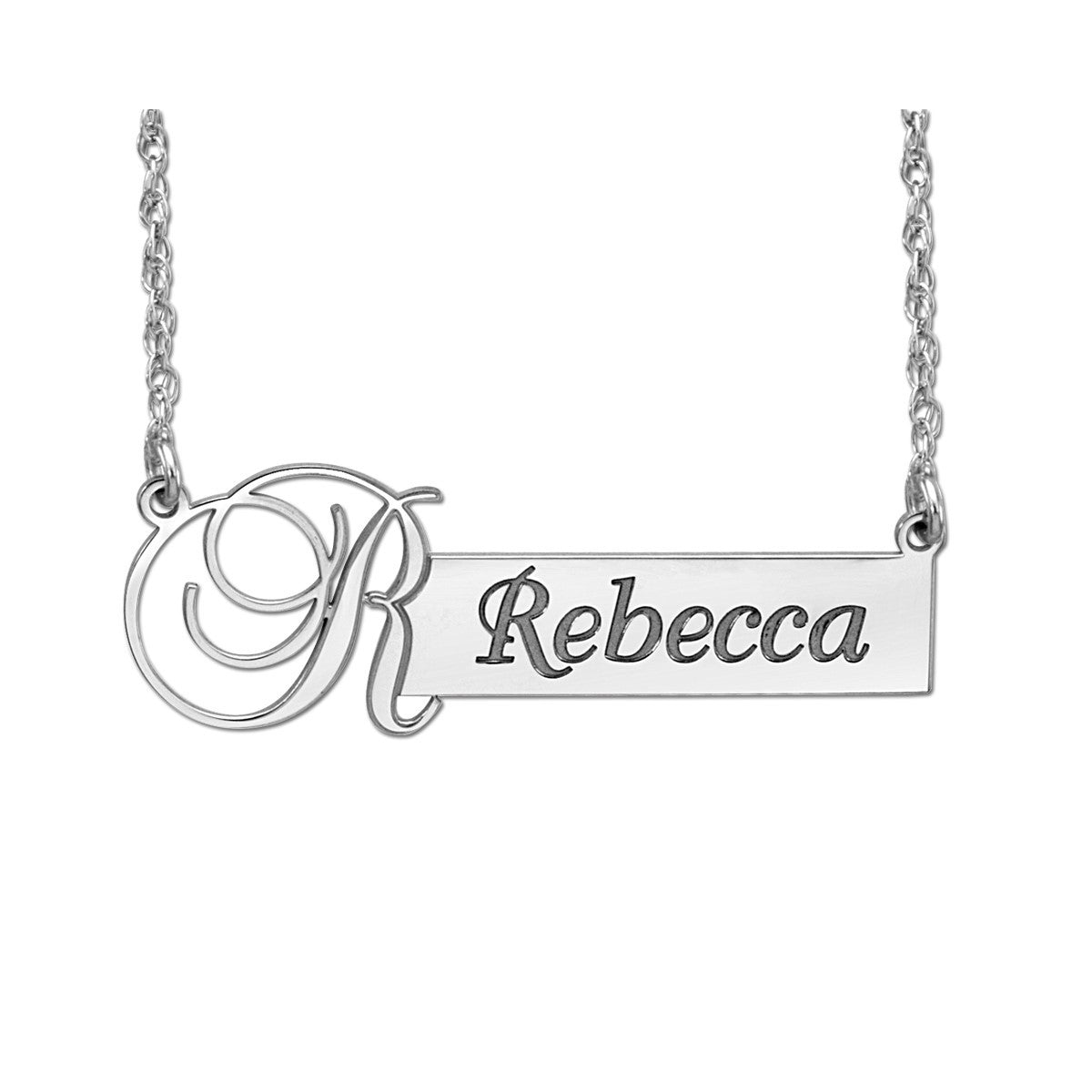 14K White Gold High Polish 11 x 37mm Custom Nameplate Pendant