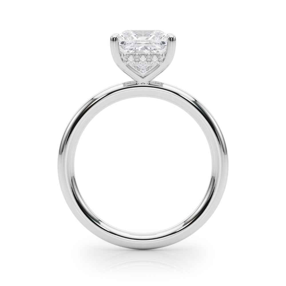 Elegant 14k White Gold Princess Cut Hidden Halo Engagement Ring Setting (Semi-Mount)
