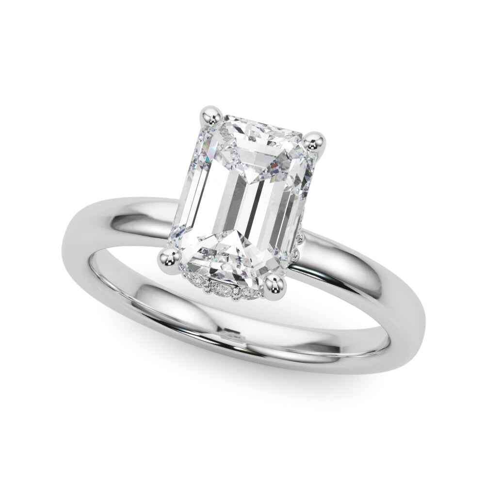 Elegant 14kt White Gold Hidden Halo Emerald Cut Semi-Mount Ring - 6x4.5 MM