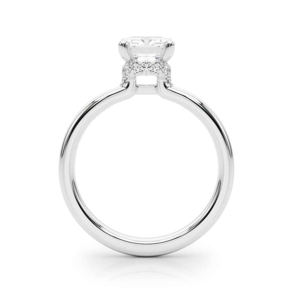 Elegant 14kt White Gold Hidden Halo Emerald Cut Semi-Mount Ring - 6x4.5 MM