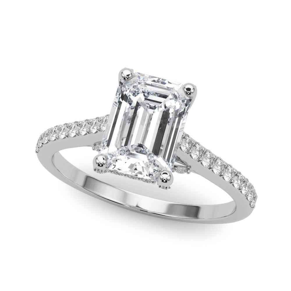 Elegant Emerald Cut Engagement Ring Setting - 14kt White Gold Semi-Mount with 3/8 ct tw Diamonds