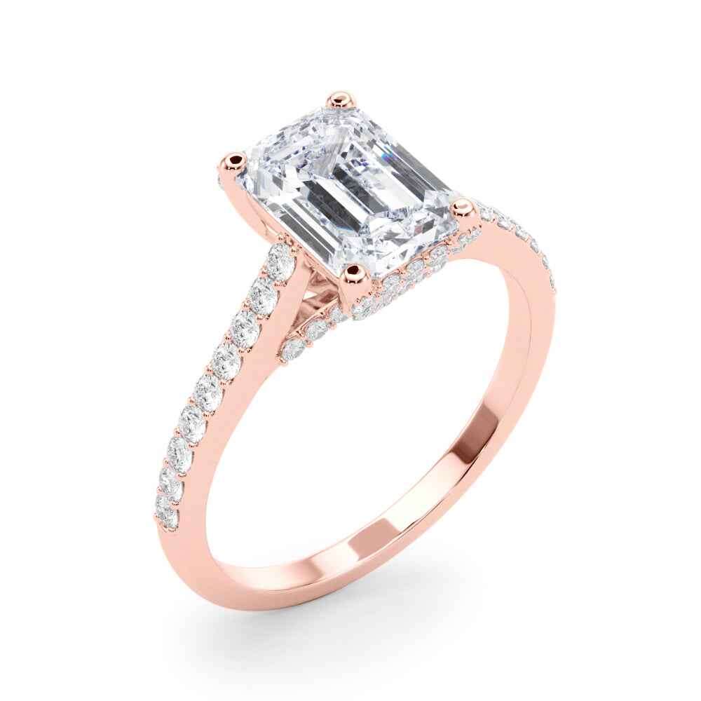 Elegant Emerald Cut Engagement Ring Setting - 14kt White Gold Semi-Mount with 3/8 ct tw Diamonds