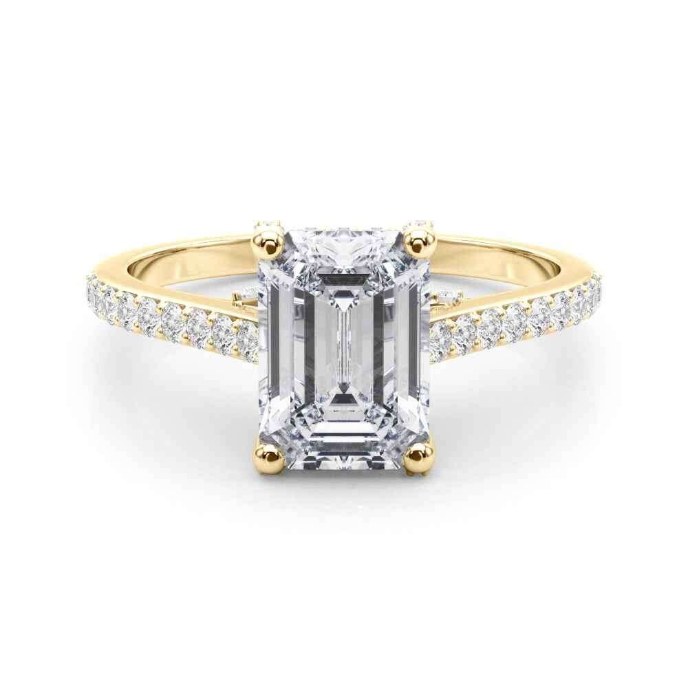Elegant Emerald Cut Engagement Ring Setting - 14kt White Gold Semi-Mount with 3/8 ct tw Diamonds