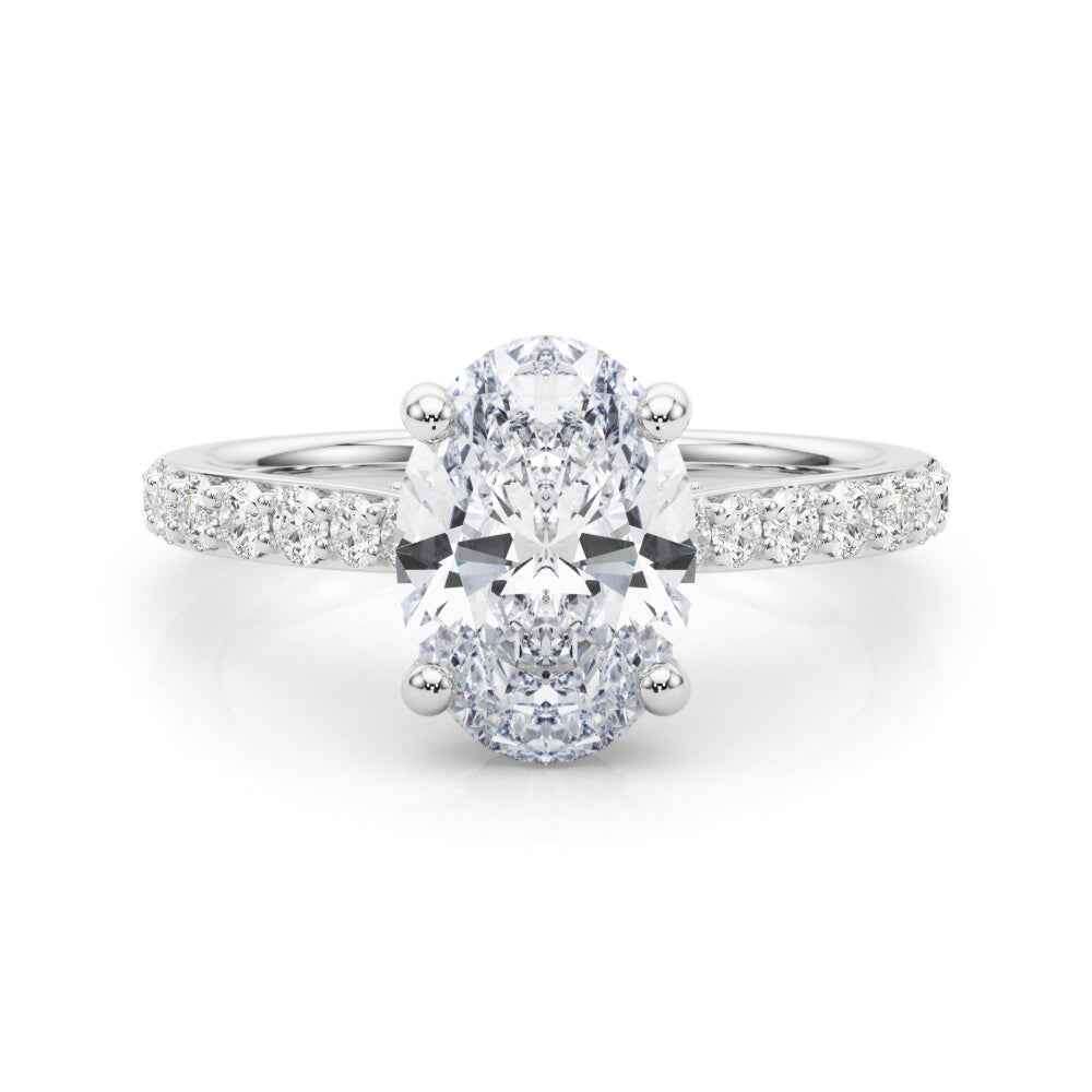 Elegant Halo Round Engagement Ring Setting with Oval Center Stone - 8x6mm