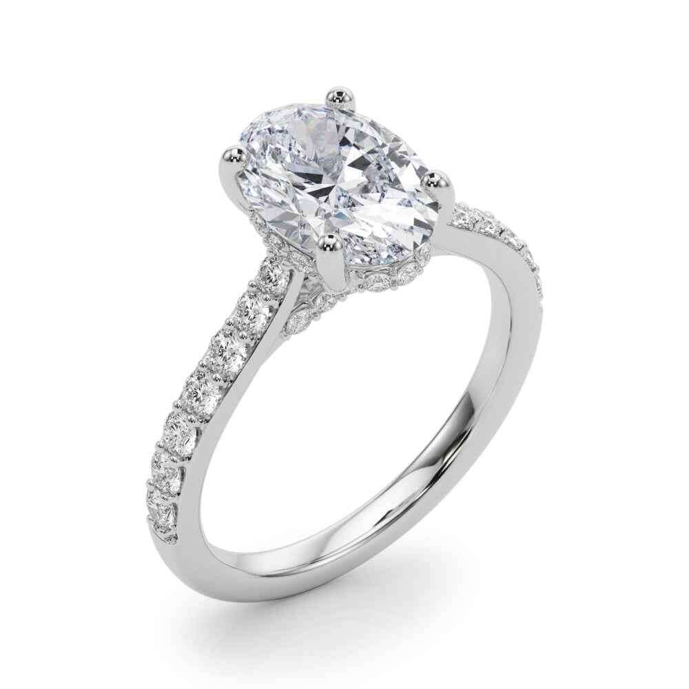 Elegant Halo Round Engagement Ring Setting with Oval Center Stone - 8x6mm
