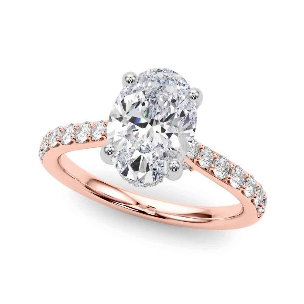 Elegant Halo Round Engagement Ring Setting with Oval Center Stone - 8x6mm