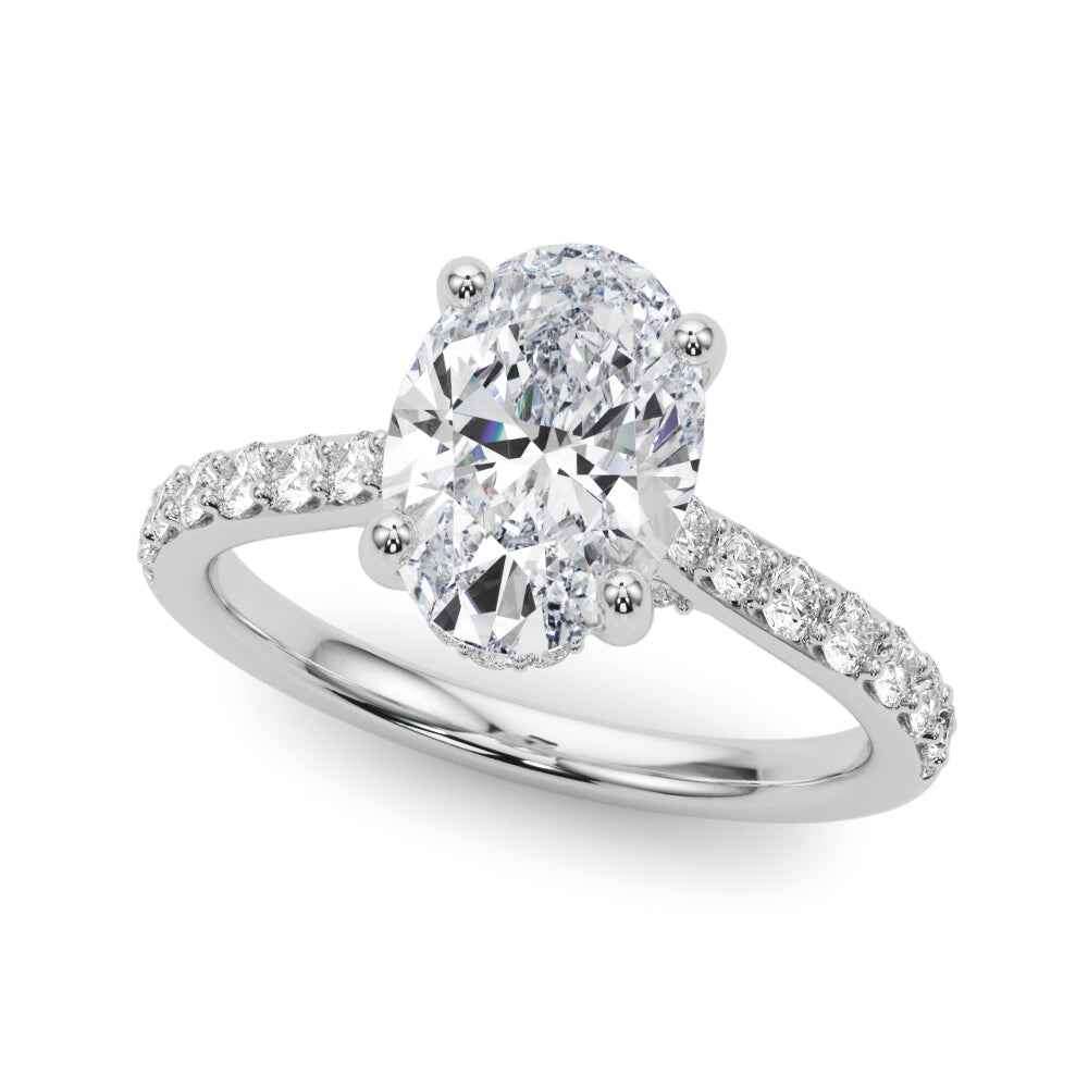 Elegant Halo Round Engagement Ring Setting with Oval Center Stone - 8x6mm