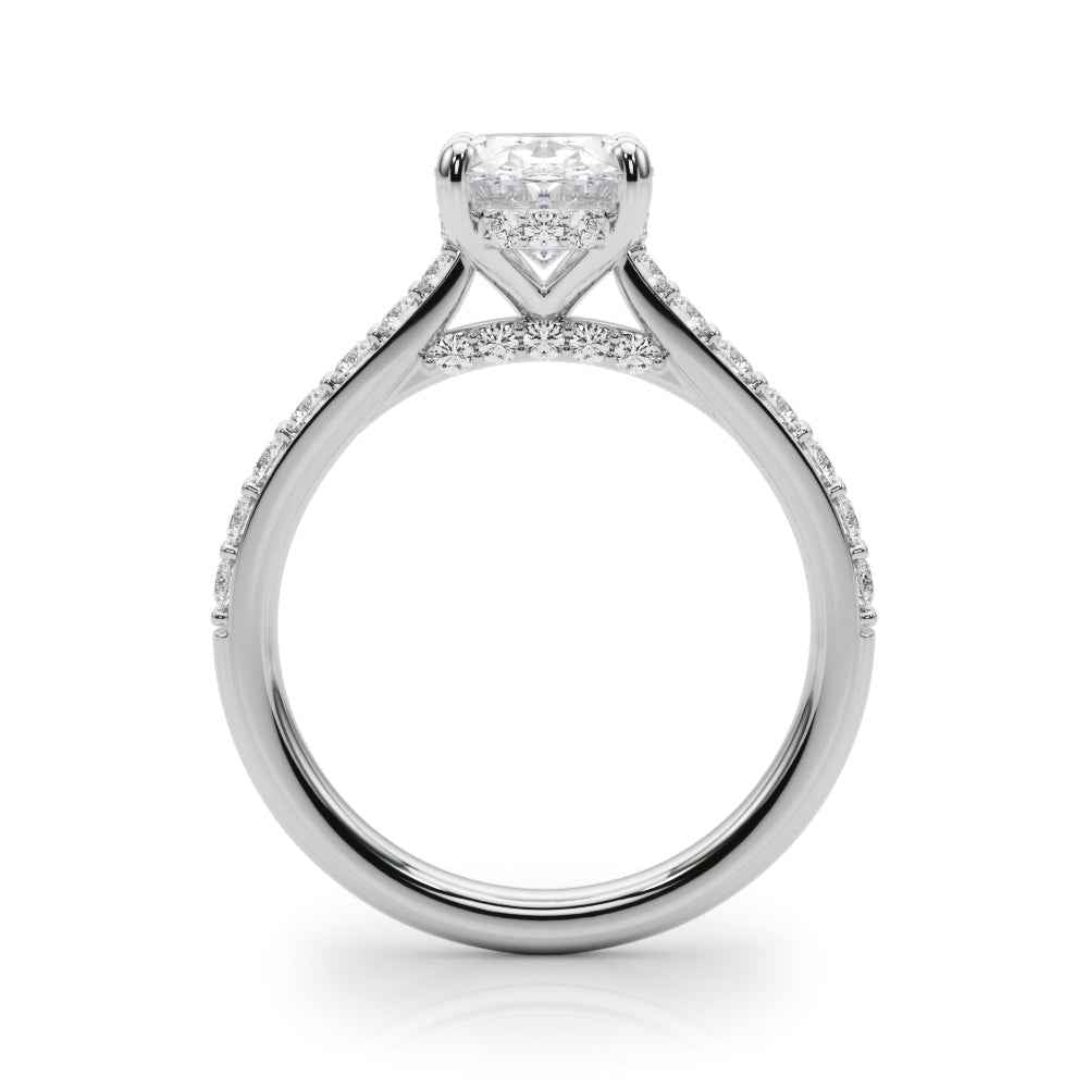 Elegant Halo Round Engagement Ring Setting with Oval Center Stone - 8x6mm