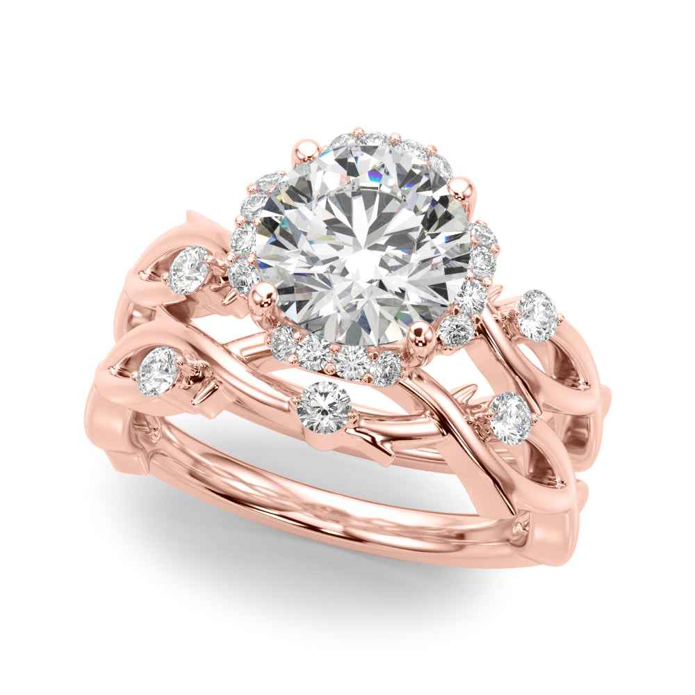 Elegant Twisted Shank Engagement Ring with Round Center Setting - 14kt Yellow Gold