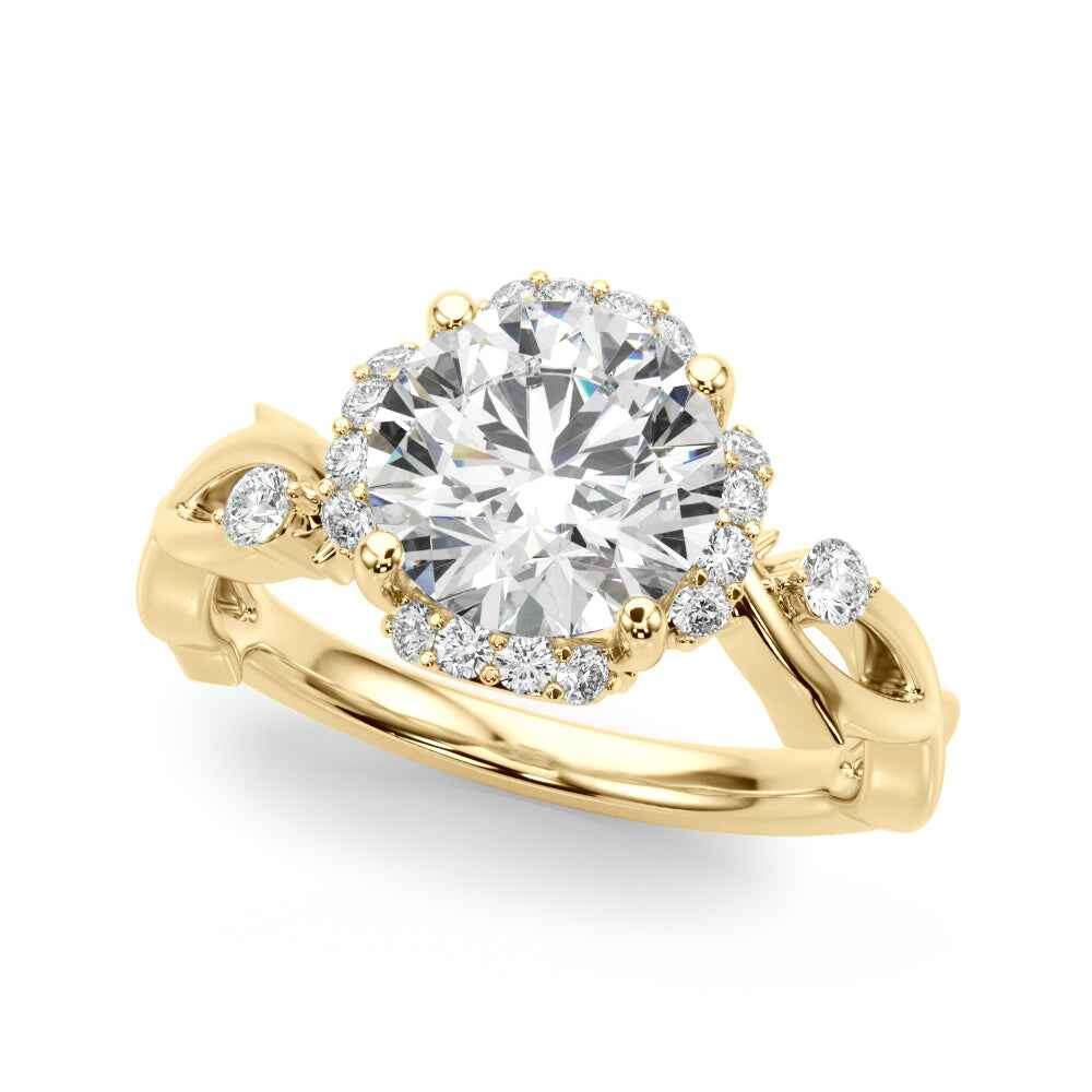 Elegant Twisted Shank Engagement Ring with Round Center Setting - 14kt Yellow Gold