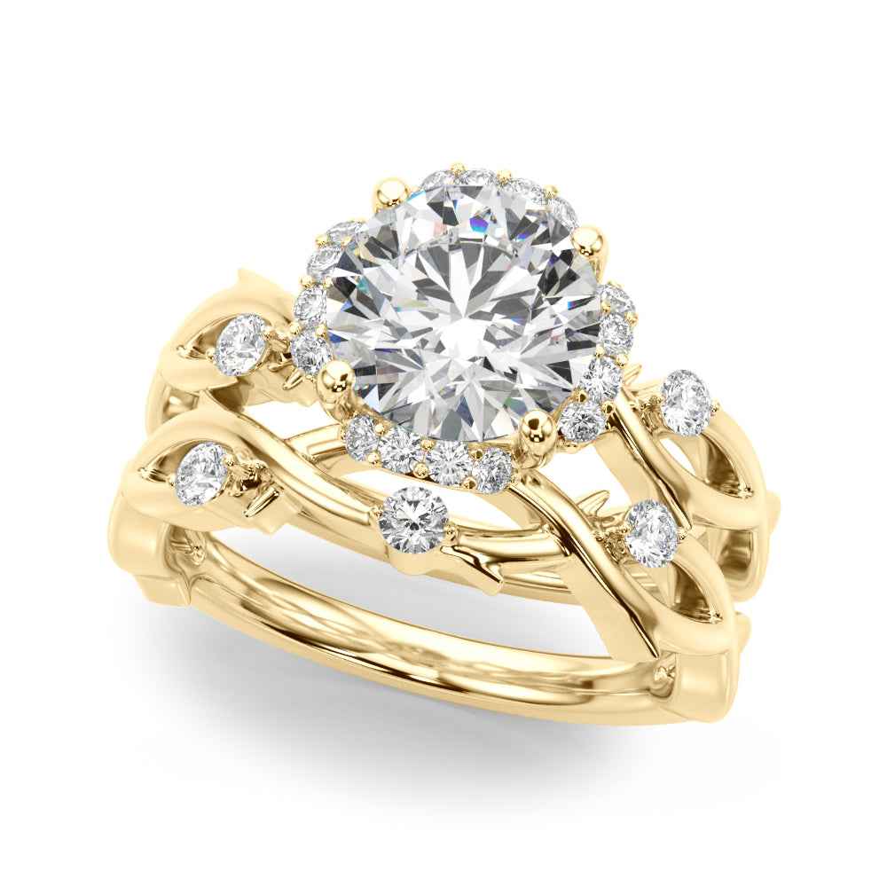 Elegant Twisted Shank Engagement Ring with Round Center Setting - 14kt Yellow Gold