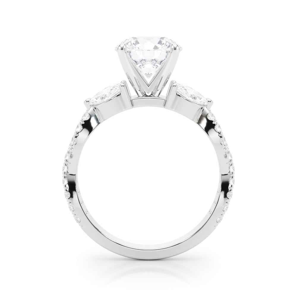 MQ & RD 14kt White Gold Twisted Engagement Ring with 1 ct TW SI1-SI2 G-H Diamonds