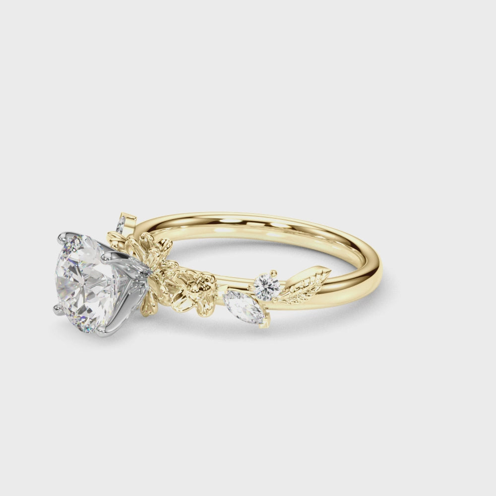 Exquisite 14kt Yellow Gold Flower Diamond Engagement Ring with 1/5 ct TW SI1-SI2 G-H Diamonds