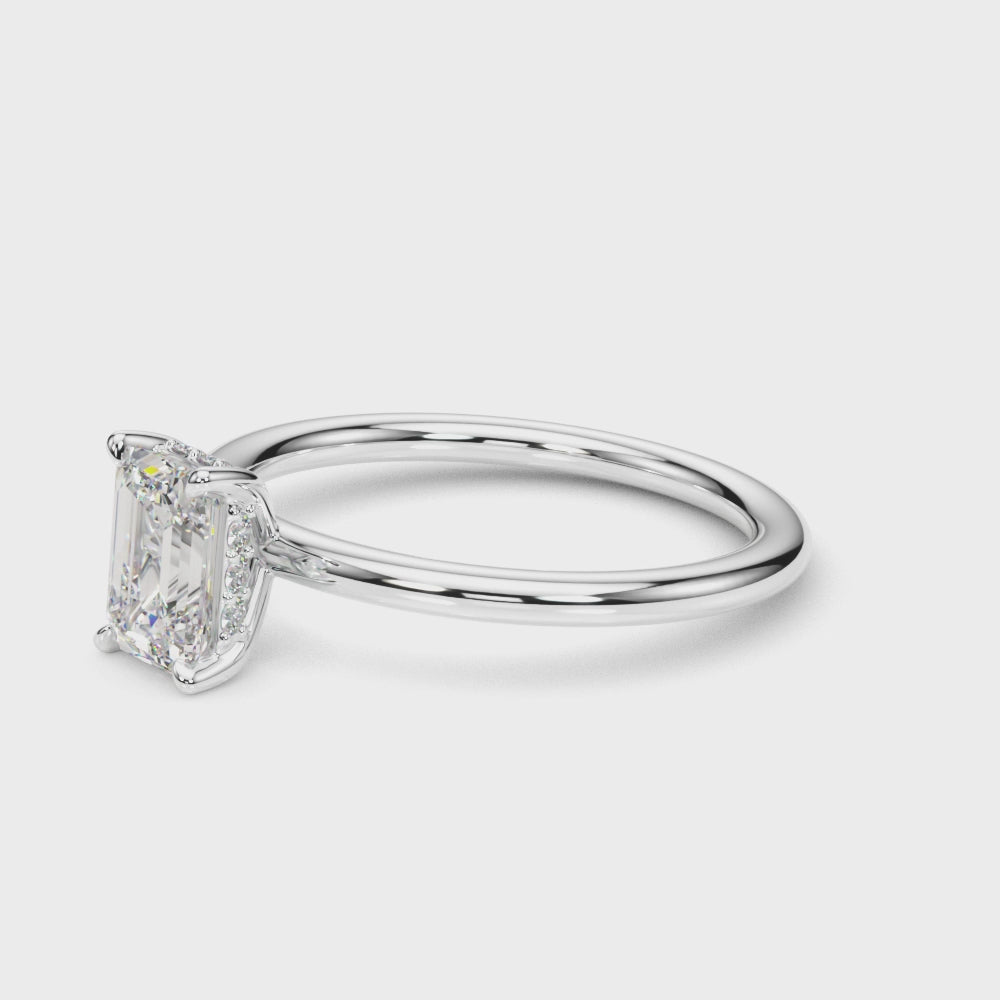 Elegant Emerald Cut Hidden Halo Engagement Ring in 14kt White Gold