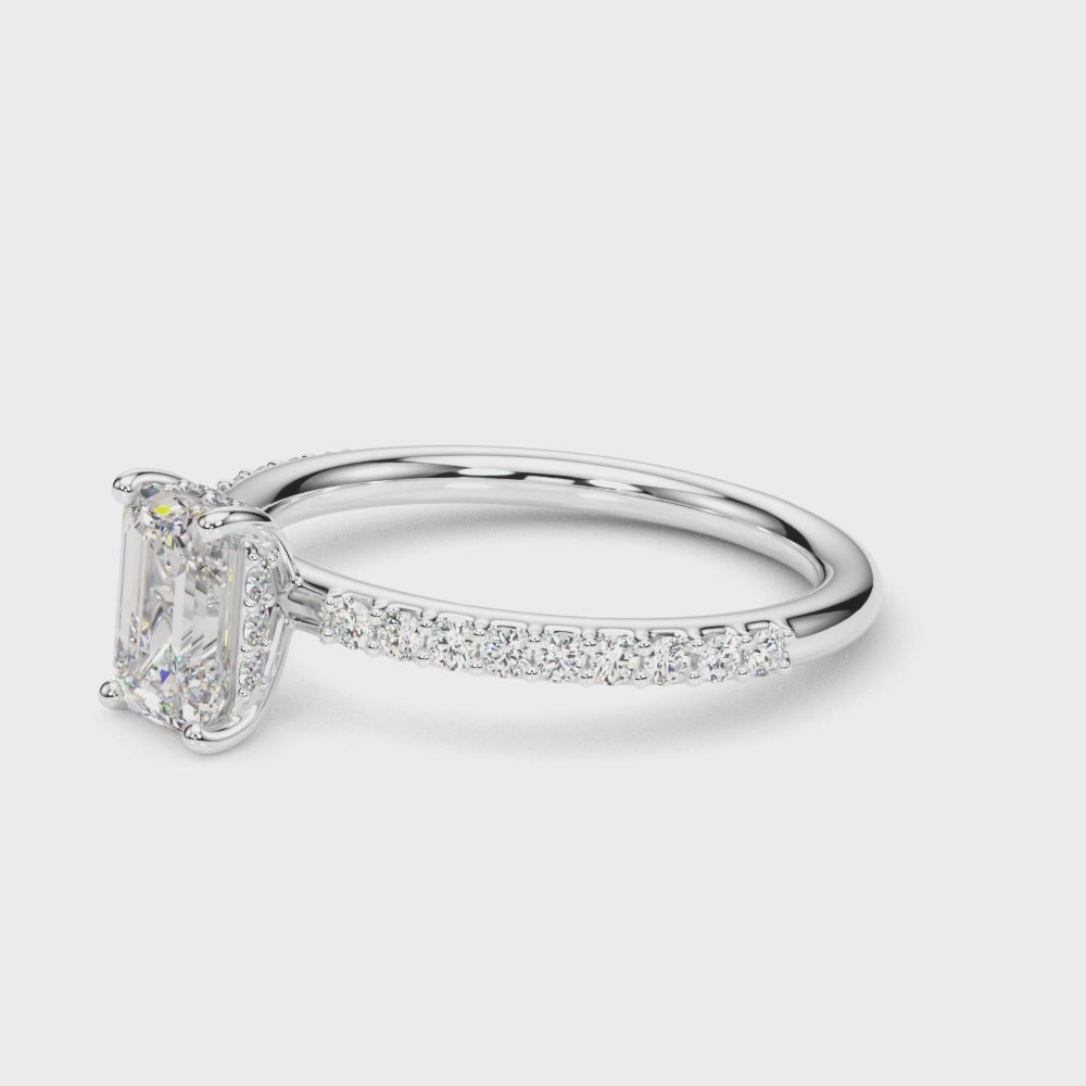 Hidden Halo Emerald Cut Solitaire Engagement Ring Setting in 14kt White Gold - 1/3 ct tw Diamonds