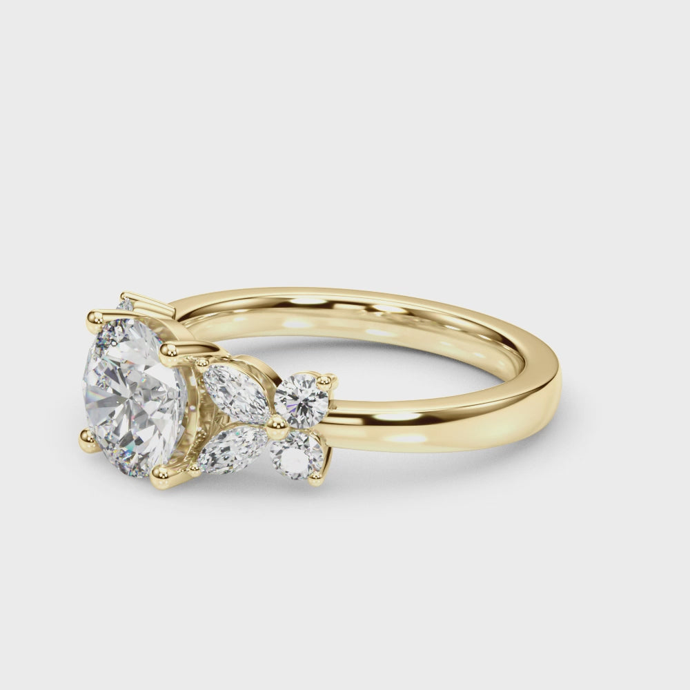 RD CENTER MQ & RD SIDES Semi-Mount Ring Setting - 14kt Yellow Gold