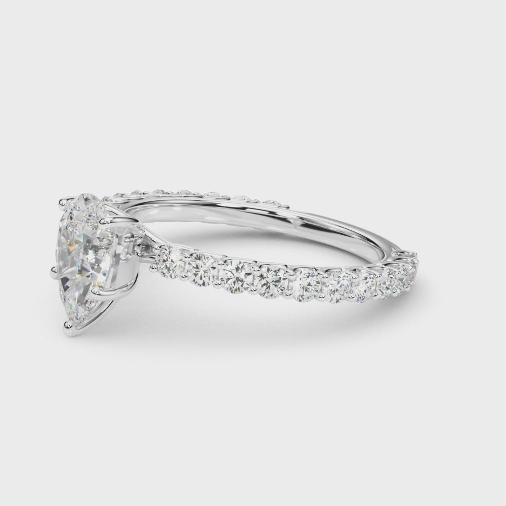 Elegant 14kt White Gold Pear Shape Solitaire Engagement Ring Setting with Diamond Accents