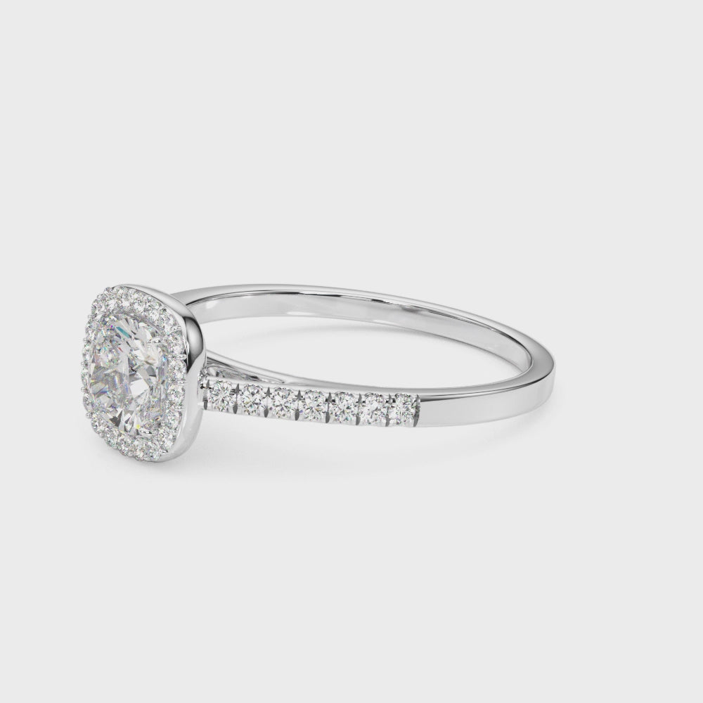 Exquisite Halo Engagement Ring - 10mm Cushion Cut Center Stone in 14k White Gold