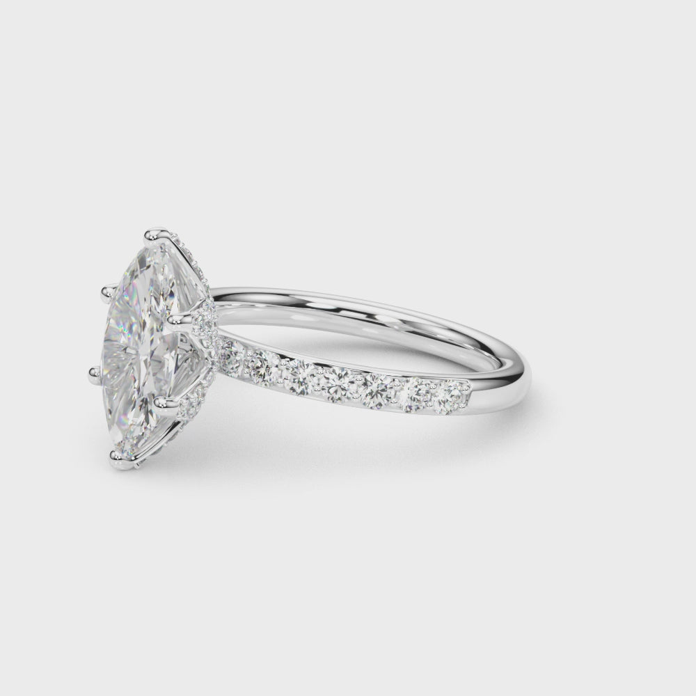 14k White Gold Marquise Semi-Mount Engagement Ring Setting - STYLE 