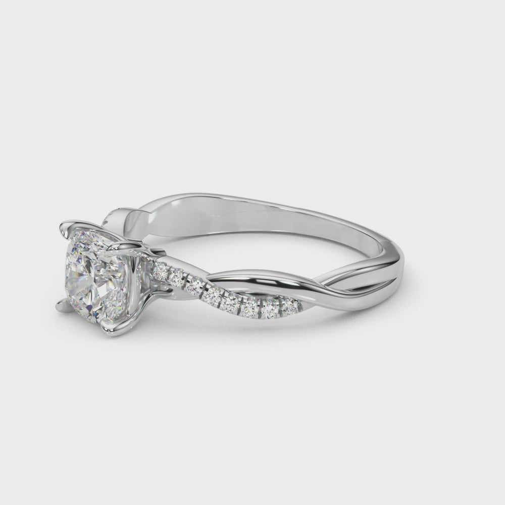 Elegant Cushion Cut Engagement Ring Setting - 3.8mm Band Width, 1/10 ct TW Sidestones in 14k White Gold