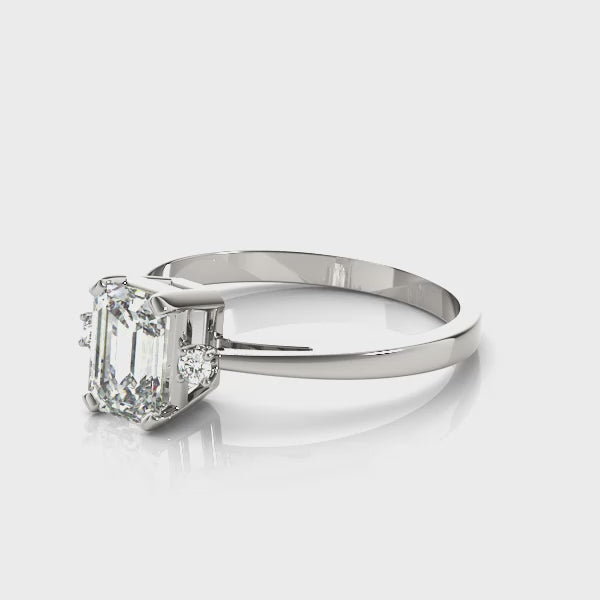 Elegant 14kt White Gold 6x4mm Emerald Cut Semi-Mount Ring Setting