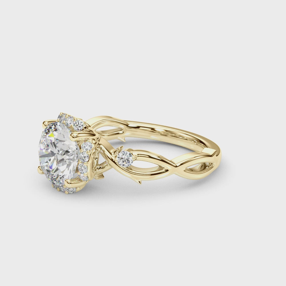 Elegant Twisted Shank Engagement Ring with Round Center Setting - 14kt Yellow Gold