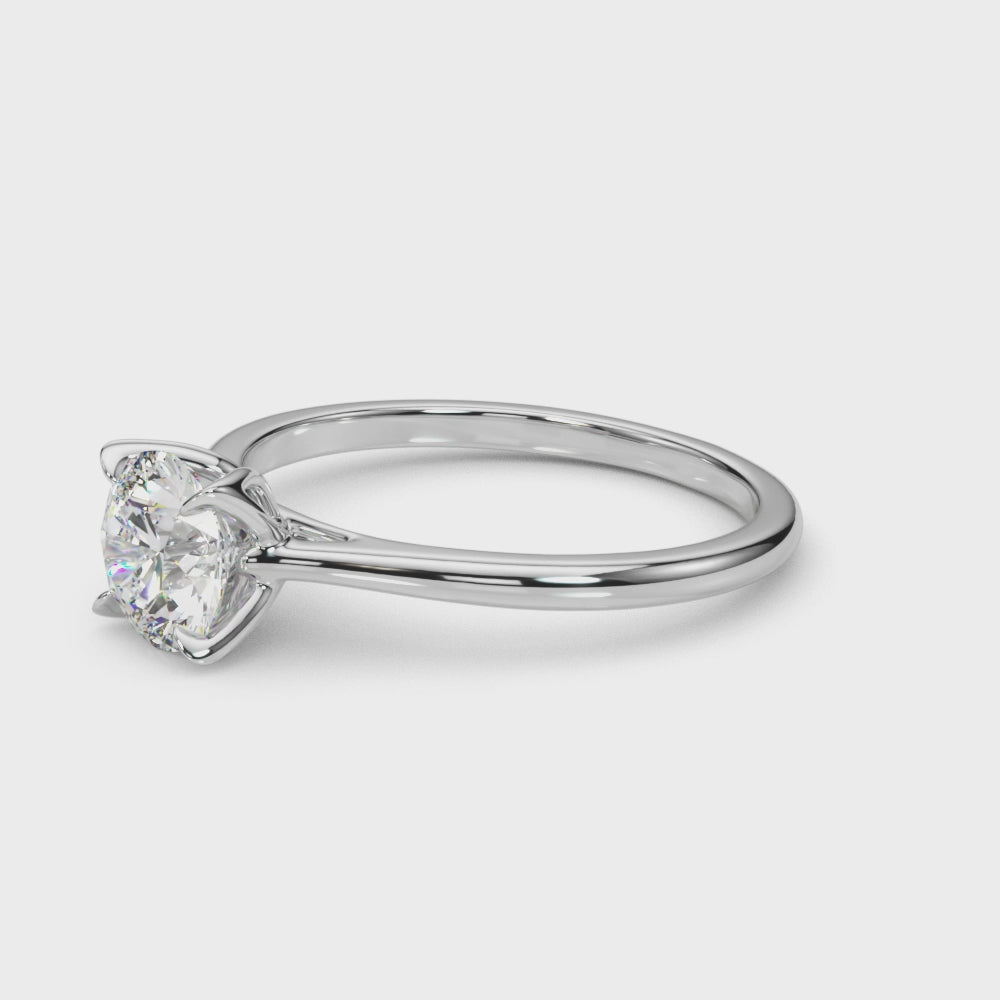 Elegant 14kt White Gold Solitaire Round Engagement Ring Setting - Customizable Center Stone