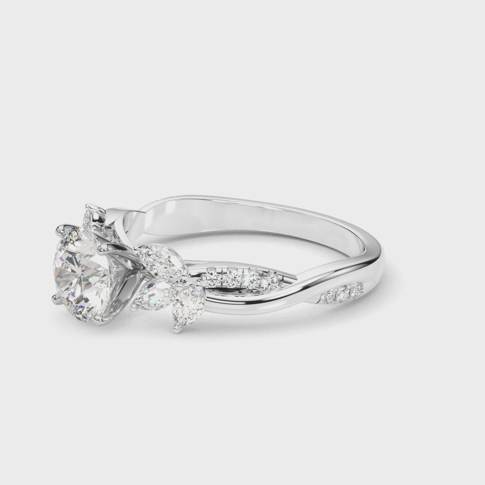 Exquisite 14kt White Gold Twisted Shank Engagement Ring with 3/8 ct TW Diamond Halo
