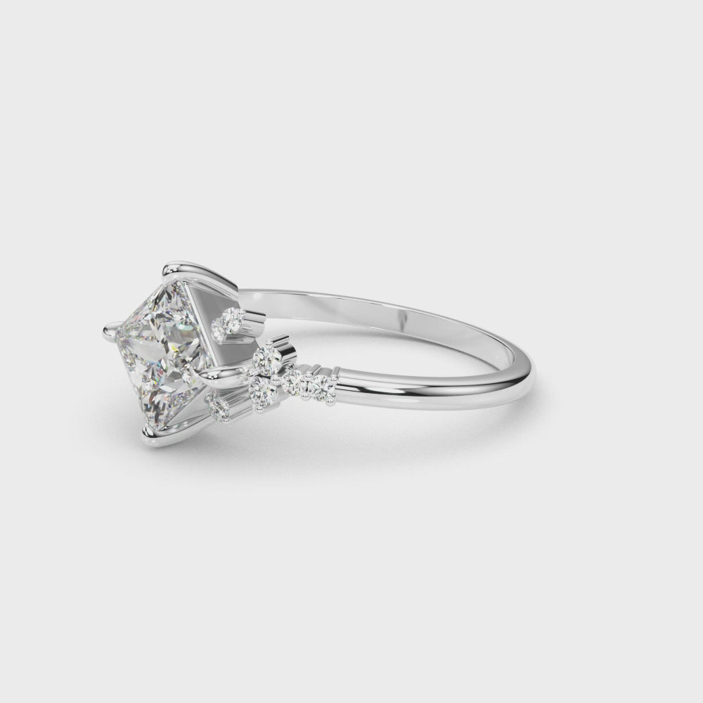 Elegant 14kt White Gold SQUARE Cut Engagement Ring with 1/8 ct tw Diamond Accents