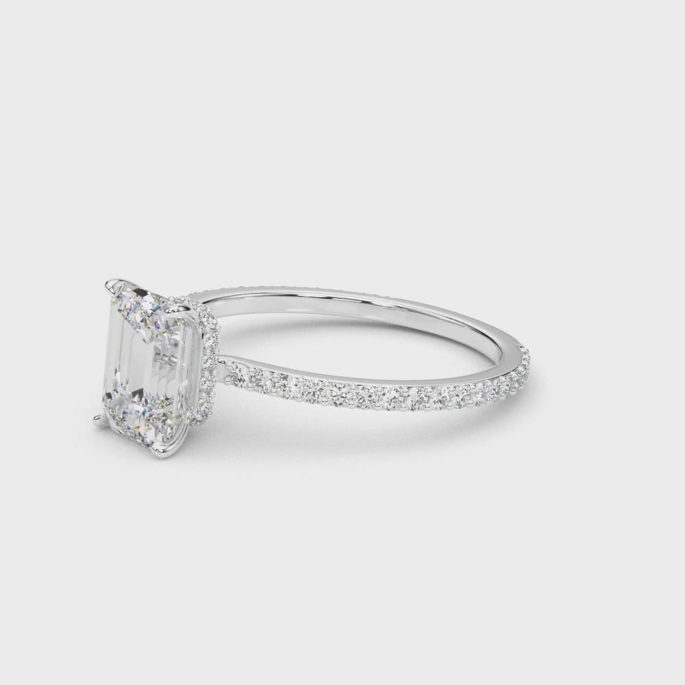 Exquisite 14k White Gold Hidden Halo Emerald Cut Engagement Ring Setting (10x8mm Center, 1/3 ct. tw. Diamonds)