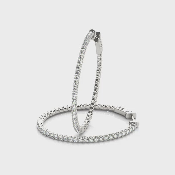 Elegant 14k White Gold Diamond Hoop Earrings - Vault Lock Design