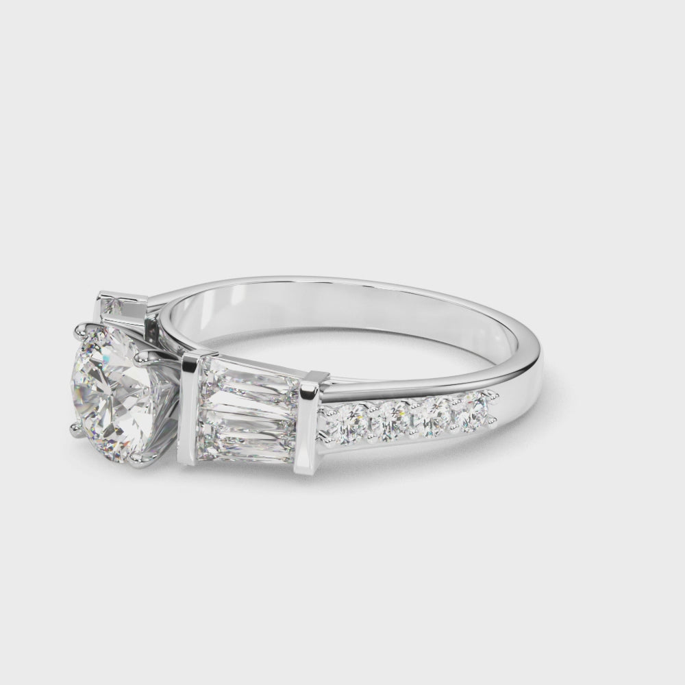 Stunning SB & RD Engagement Ring in 14kt White Gold with 7/8 ct tw SI1-SI2, G-H Diamonds