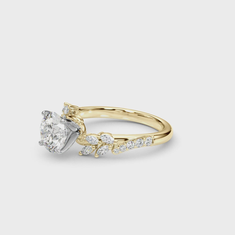 Exquisite 14kt Yellow Gold Diamond Leaf Engagement Ring - 3/8 ct tw SI1-H