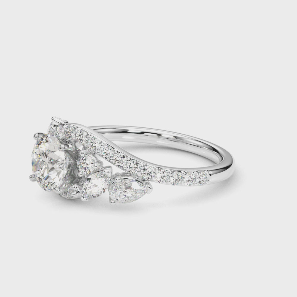 Elegant 14kt White Gold Marquise & Pear Cut Diamond Engagement Ring (STYLE 
