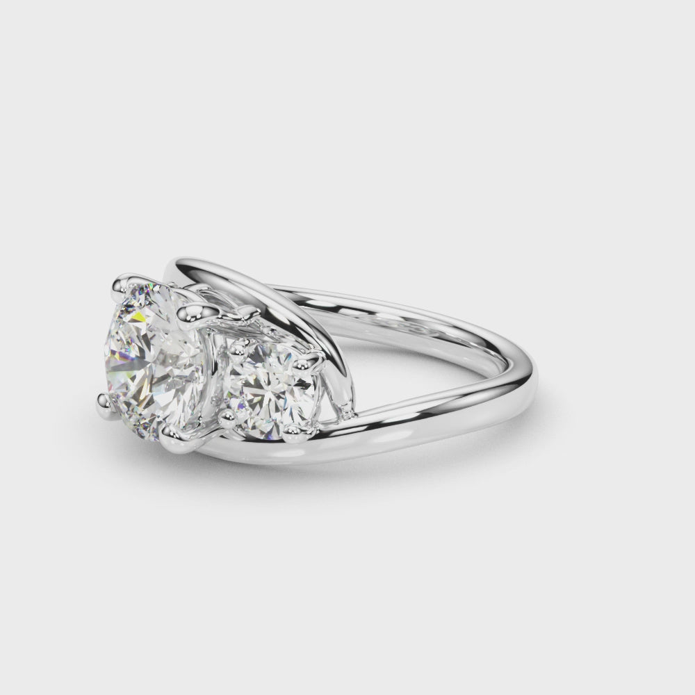 Elegant 14kt White Gold 3-Stone Round Semi-Mount Engagement Ring Setting - 1 ct tw Diamond Accents