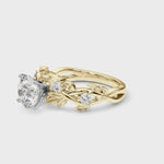 Exquisite 14kt Yellow Gold Floral Leaf Diamond Engagement Ring - Style 