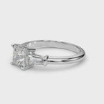 Elegant 3 Stone Ring: Featuring a Stunning Square Center Stone with Tapered Baguette Sides