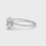 Exquisite Hidden Halo Pear Center Single Row Engagement Ring - 14k White Gold